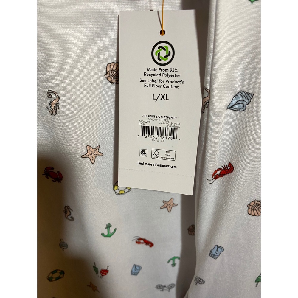 Joyspun Women Sleepshirt L/XL White Nautical Lobster Crab Shell Pocket Nightgown - Picture 5 of 5